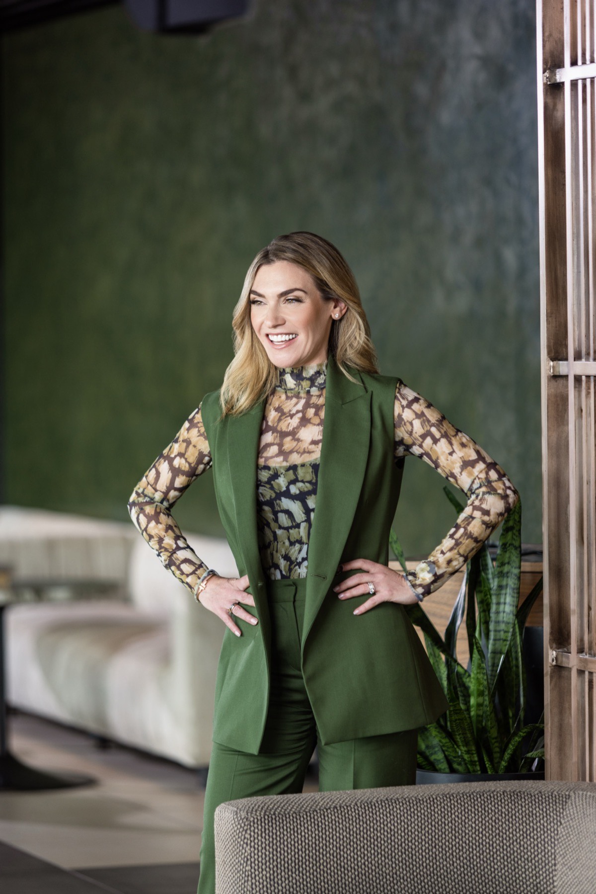 Katy Mickelson in green suit